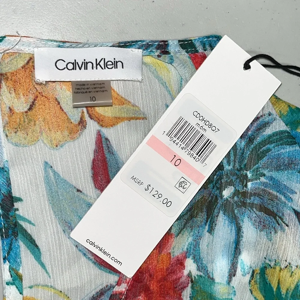 Calvin Klein NWT Size 10 Floral Print High-Low Hemline Dress - Picture 4 of 4